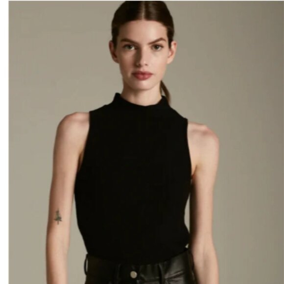 Deluc Willa Black ribbed knit turtleneck sleeveless  crop top Medium - Picture 1 of 14
